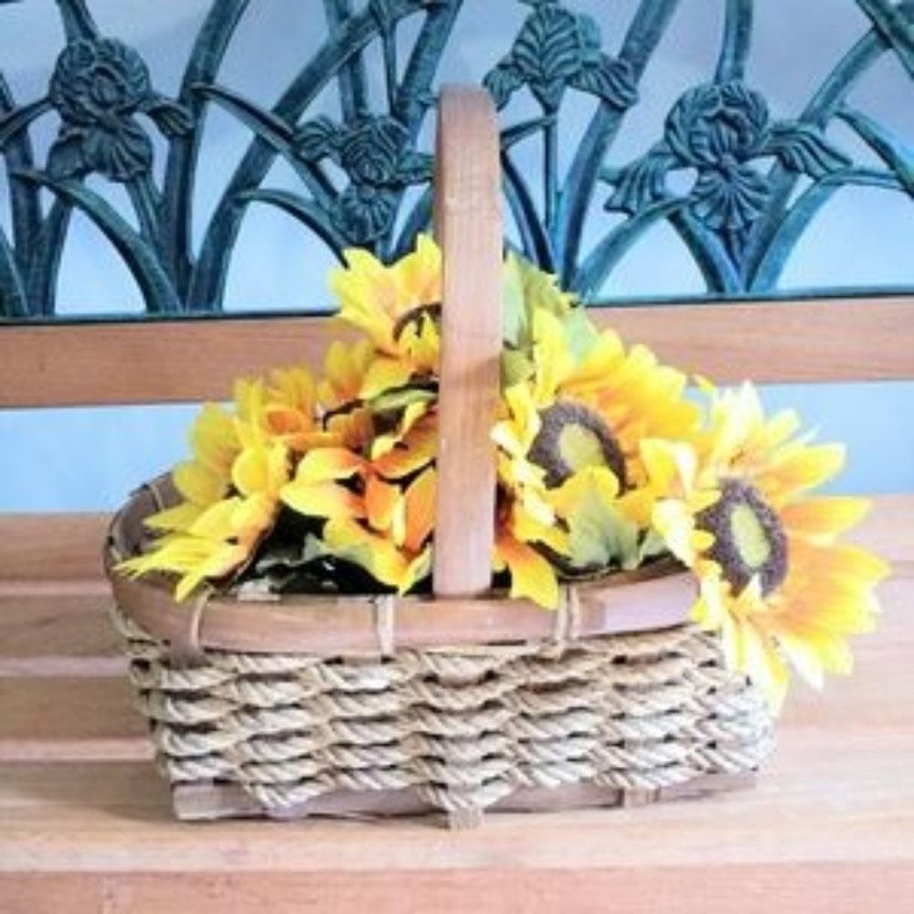 Bamboo Woven Vintage basket plus  Yellow Sunflowers